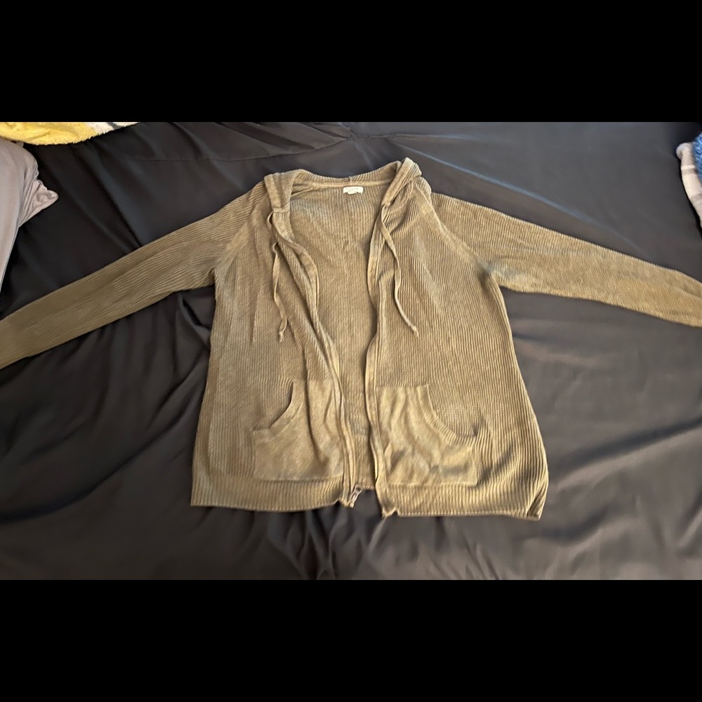 Sonoma Olive Green Ribbed Zip Hoodie Cardigan